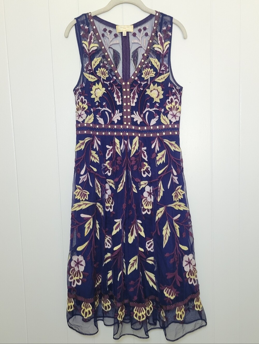 Anthropologie × Moulinette Soeurs Alicante Floral Embroidered Dress Rhinestone 6 - Picture 4 of 15
